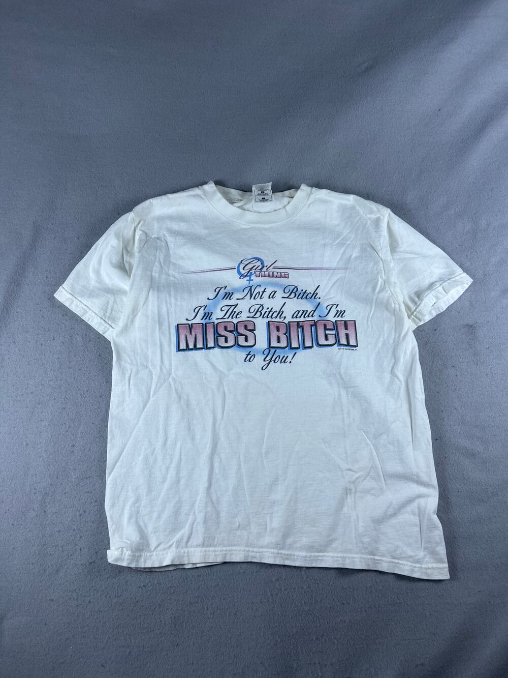 Vintage Y2K Girl Thing Miss B*tch T-Shirt Adult L White Spellout Sarcastic Funny